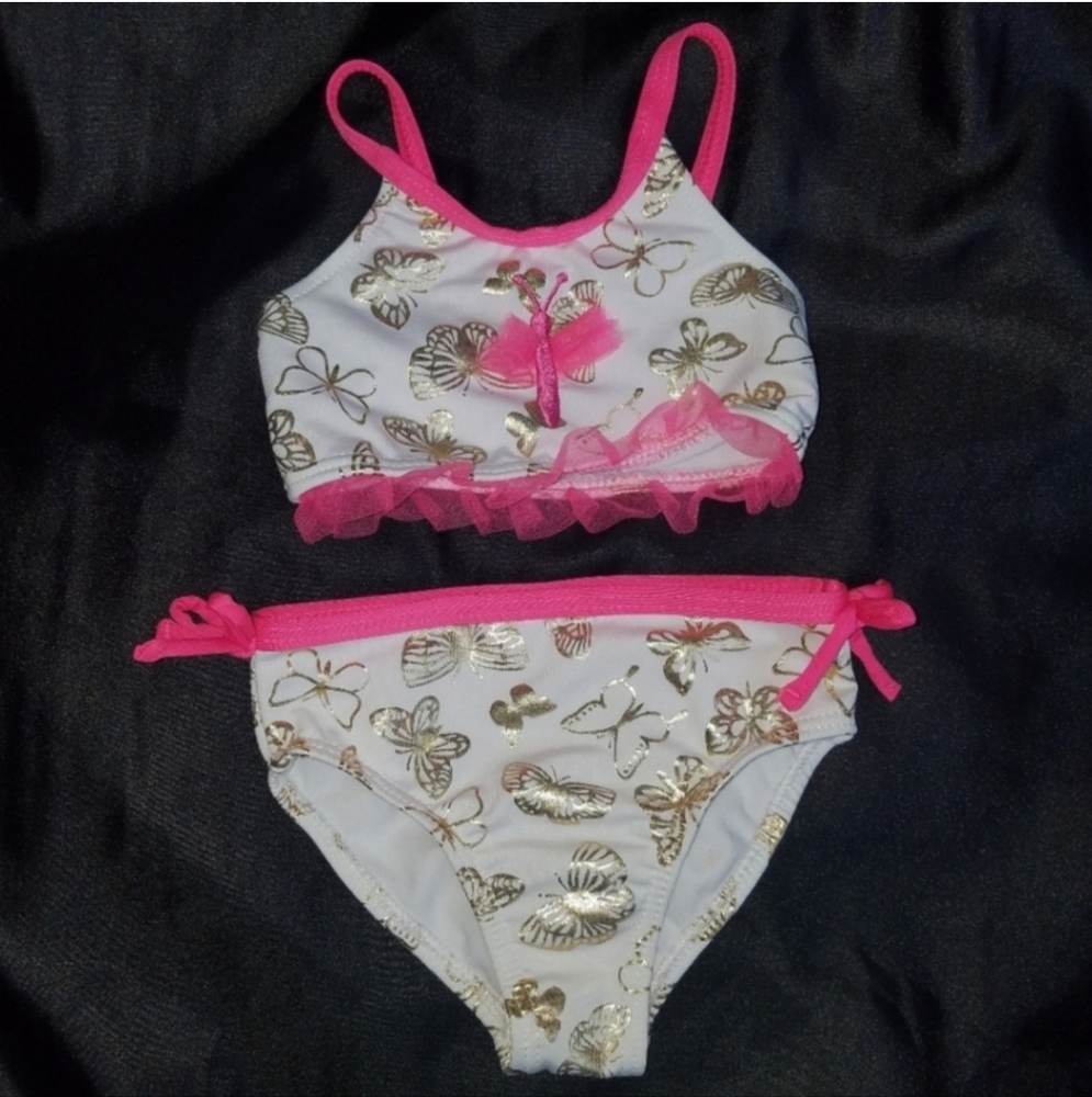 Baby Girl White Pink Gold Butterfly Bikini New Without Tags